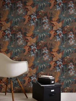 Tapete Vlies Dschungel Blätter Rot-braun Blau 38522-3