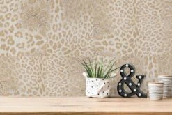Tapete Vlies Kacheln Leopard Beige Creme Glanz 38523-1