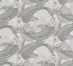 Tapete Vlies Koi Blätter Grau Silber Metallic 37859-1