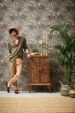 Tapete Vlies Palme Blätter Grau Gold Metallic 37861-1 -livingwalls Tapeten Tapete Vlies Palme Blaetter grau gold Metallic 37861 1 63206692 3