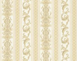 Tapete Vlies Ranken Streifen Gold Weiß Glanz 33547-3