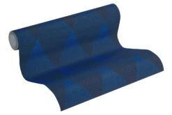 Tapete Vlies Rautenformen Blau Schwarz Glitzer 37419-1